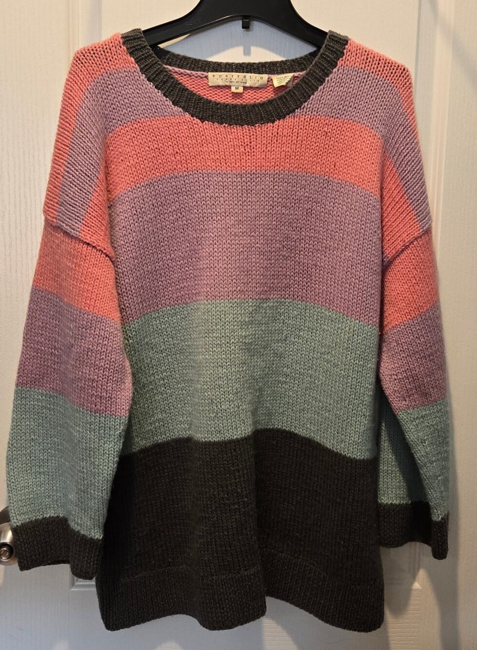 VTG Perry Ellis Portfolio 100% wool color block sweater sz M